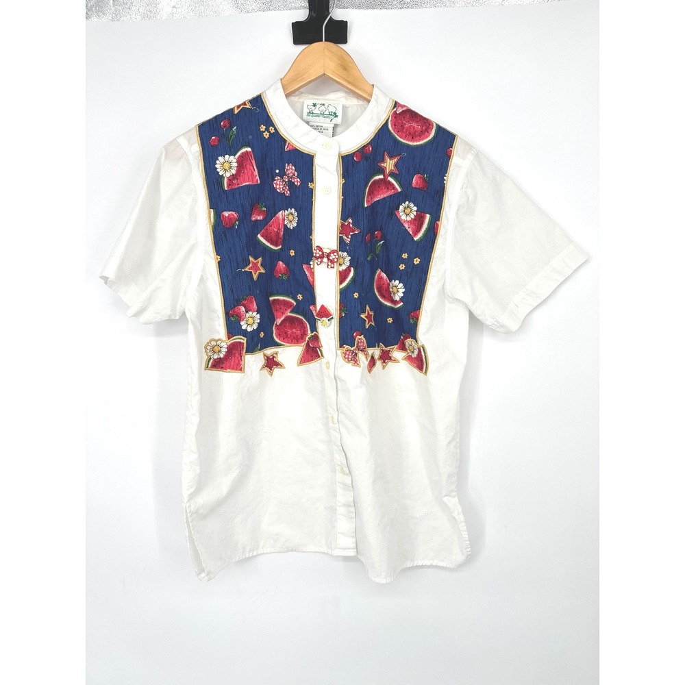 The Quacker Factory Button Up Shirt Womens M Watermelon Fruit Summerโ American
